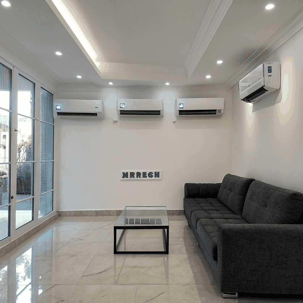 Montaż klimatyzacji w nowoczesnym apartamencie z dużymi przeszkleniami